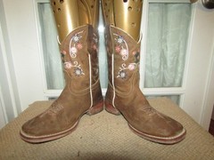 Caballo Dorado Brown Square Toe Floral Leather Cowgirl Boots Youth 13.5 Mex 20.5