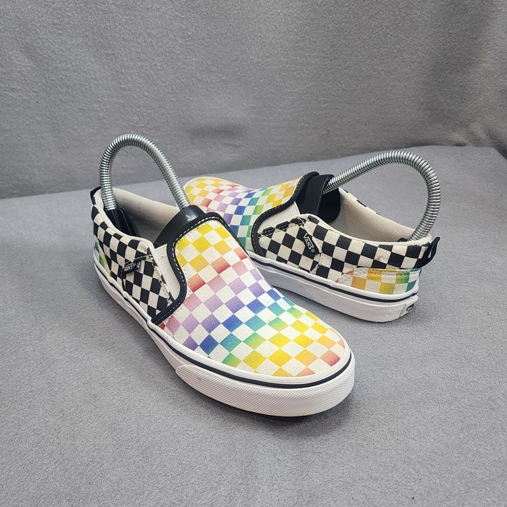 Vans Slip-On Rainbow Checkerboard Multicolor Skate Shoes Youth Size 4.0