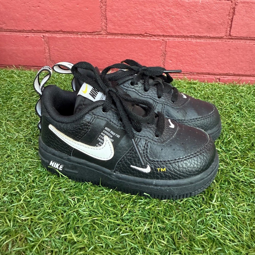 Nike Air Force 1 Low Utility Toddler Black Leather Sneakers Size 7c Walking