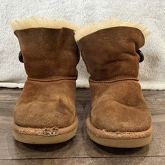 UGG Bailey Button Brown Suede Fur Trim Ankle Bootie Kids US 8 EU 25 5991T