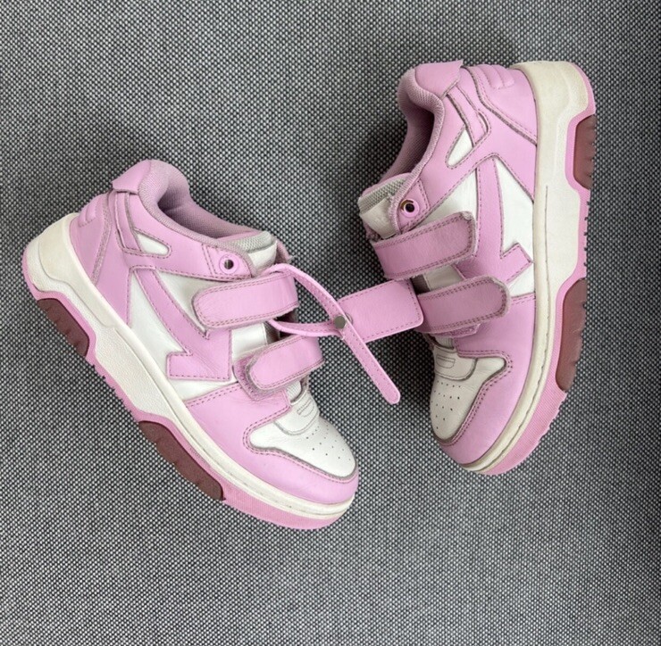 $185 Off-White Unisex Kid’s Pink Low Top Leather Sneaker Shoe Sz EU 31