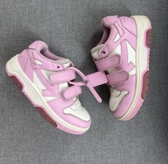 $185 Off-White Unisex Kid’s Pink Low Top Leather Sneaker Shoe Sz EU 31