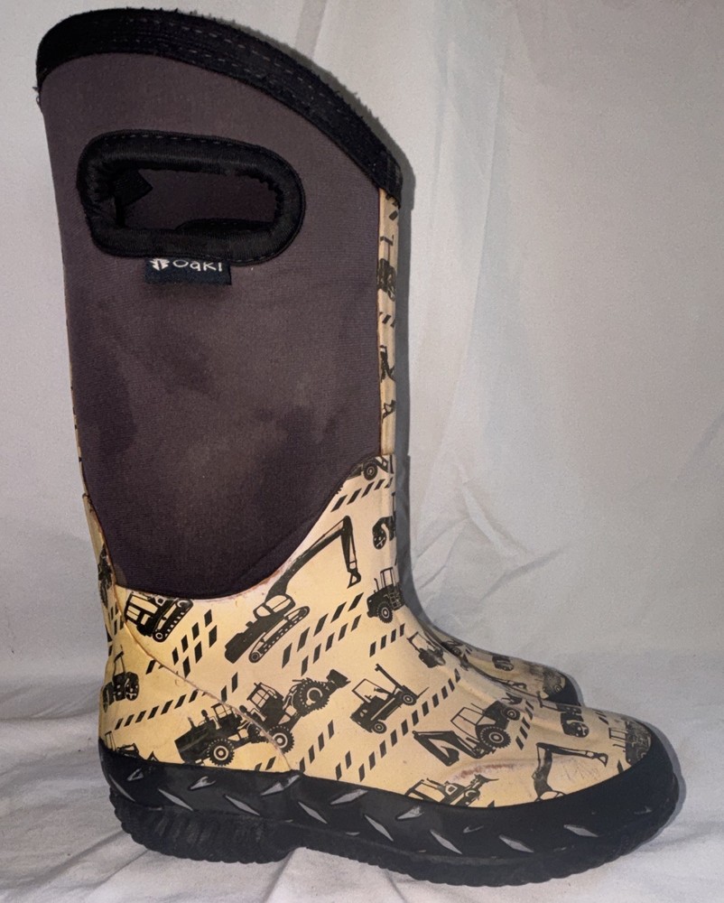 Oaki Kids Waterproof Construction Print Rain Boots Rubber US 13 EU 31