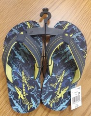 Wave Zone Navy Blue Neon Green Shark Thong Flip Flops Boys Size 13