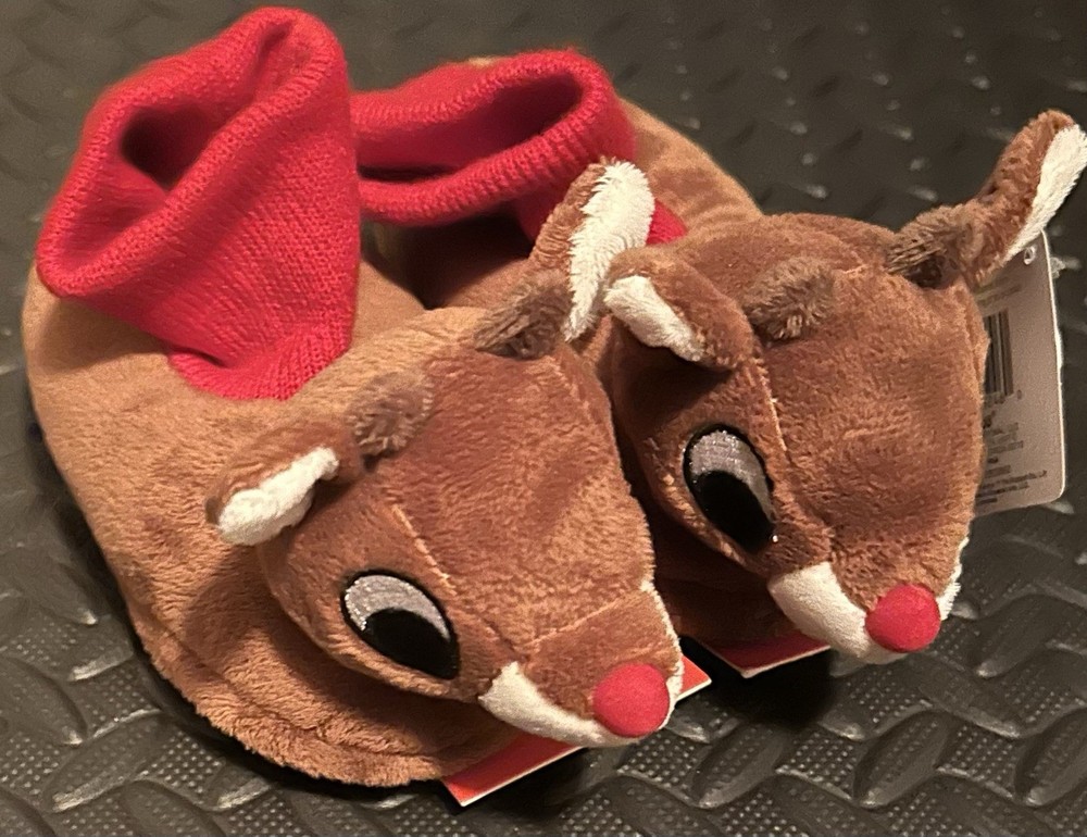 NEW Rudolph the Red Nosed Reindeer Size 7/8 Brown Toddler Slippers