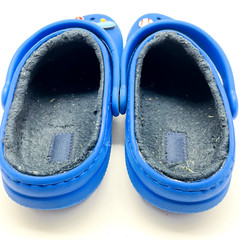 CROCS Blue Clogs Flannel Lined J3 Charms 12 Baseball Skateboard Checker Flags