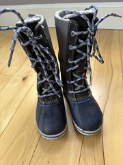 L.L Bean Duck Boots Kid Size 10 Primaloft Snow Winter Lace Up Mid Calf Blue