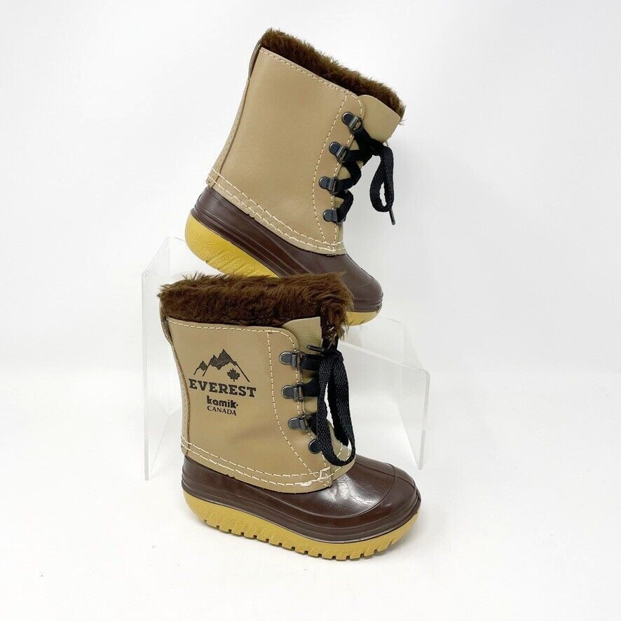 Kamik Everest Childrens Brown Leather Rubber Duck Winter Snow Boot, Size 6