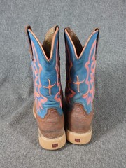 Twisted X Hooey Kids Brown/Blue Leather Boot w/Orange Stitching YHY0001 size 4.5