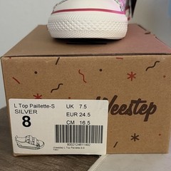 Weestep L Top Paillette-S Low Top Hook & Loop Glitter Sneaker Silver US 8