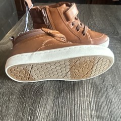 Unisex Kids Brown High Top hook & loop Strap Casual Sneakers US 10