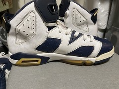 Nike Air Jordan VI 6 Retro 2012 Olympic White Navy Blue, 384665-130 7Y