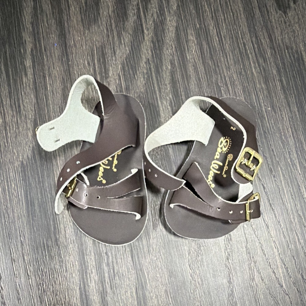 Salt Water Sandals Original Unisex Kids 2 Leather Strappy Buckle Sandals Brown
