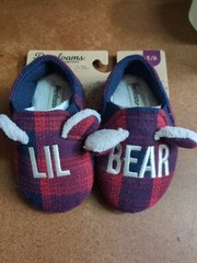 Dearfoams Toddler 5/6 Lil Bear Memory Foam Plaid Sherpa Christmas Slippers