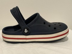 Crocs Classic Clogs w/Heel Strap – Navy, Red & White w/Logo – Toddler Size 10