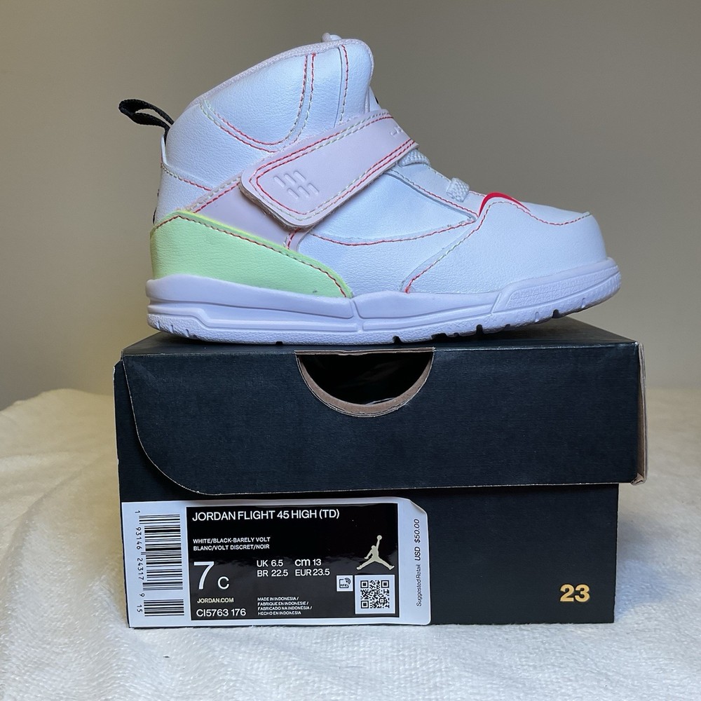 TD Nike Jordan Flight 45 High Kids White Pink Toddler CI5763-176 NEW Size 7c