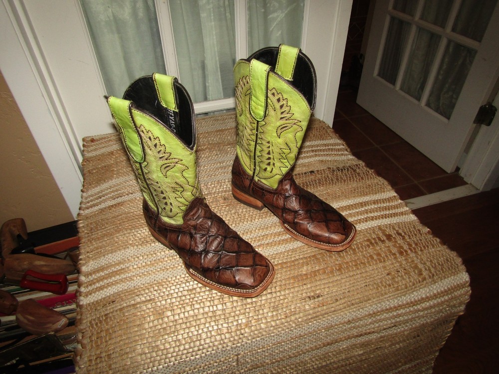 TEXAS COUNTRY Square Toe Exotic Print Cowboy Western Boots Brown Youth 2 Mex 22