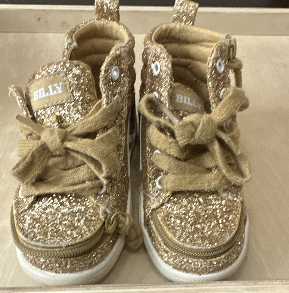 BILLY Classic Lace High Top Kids 8M Canvas Sneakers Zipper Gold and Red 2 Pair