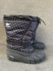 Sorel Flurry Print Adjustable Polka Dots Boots Black NY3503-010 Big Girl’s 4 EUC