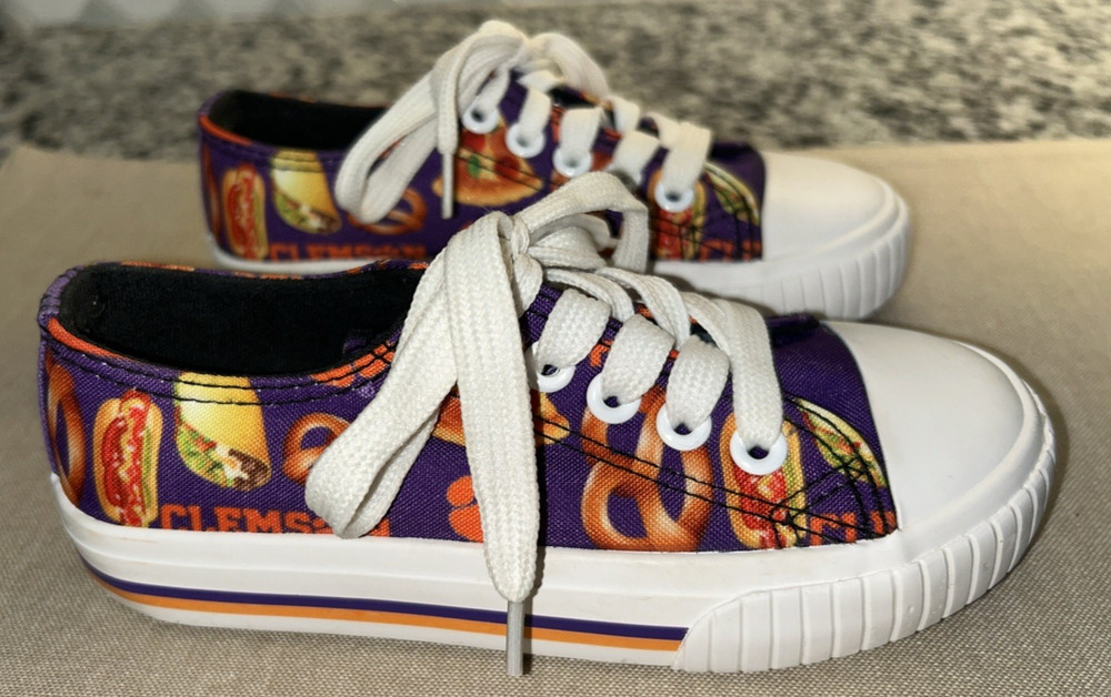 Foco Clemson University Tigers Purple Orange Lace Up Canvas Sneakers Youth 11-12