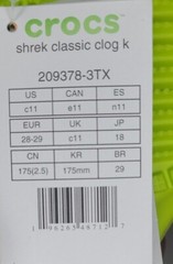 Crocs x Dreamworks Shrek Classic Clog Big Kid’s Size C11 Ogre Green 2023 New