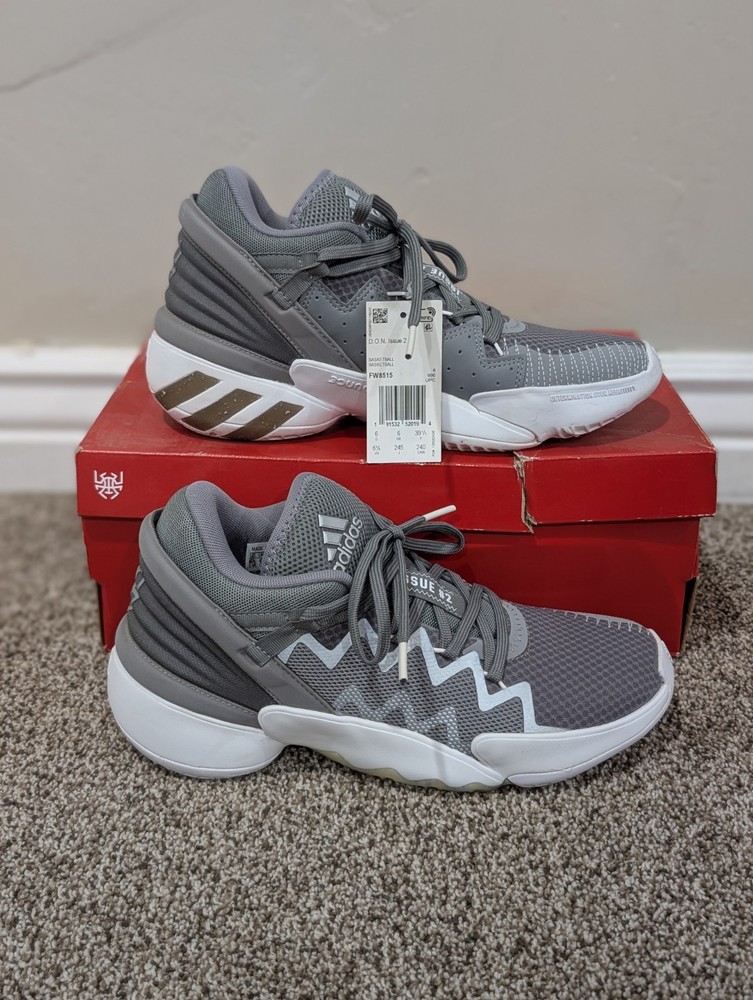 Size 6 Youth Unisex Adidas D.O.N. Issue 2 Grey Lace Up Basketball Shoes FW8515