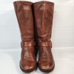 Frye Harness Boots Youth 1 Brown Leather Mid Calf Zip Riding Biker Western