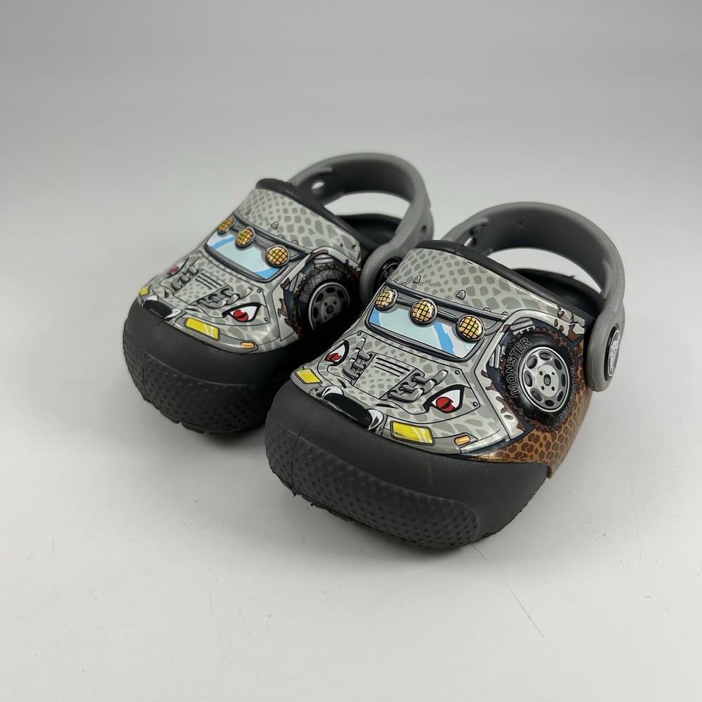 Crocs Classic Unisex Kids C4 Fun Labs Light Up Monster Truck Clogs Graphite Gray