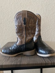 Roper Boots Size 9 Black Ostrich Print Brown Embroidered Kids Boots