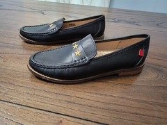 MARC JOSEPH NEW YORK Leather Loafer with Gold Embroidered Star Black Nappa 4.5