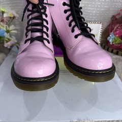 (P5) Dr. Martens Combat Boots Leather Pink Lace Up Side Zip Size 3 big boy