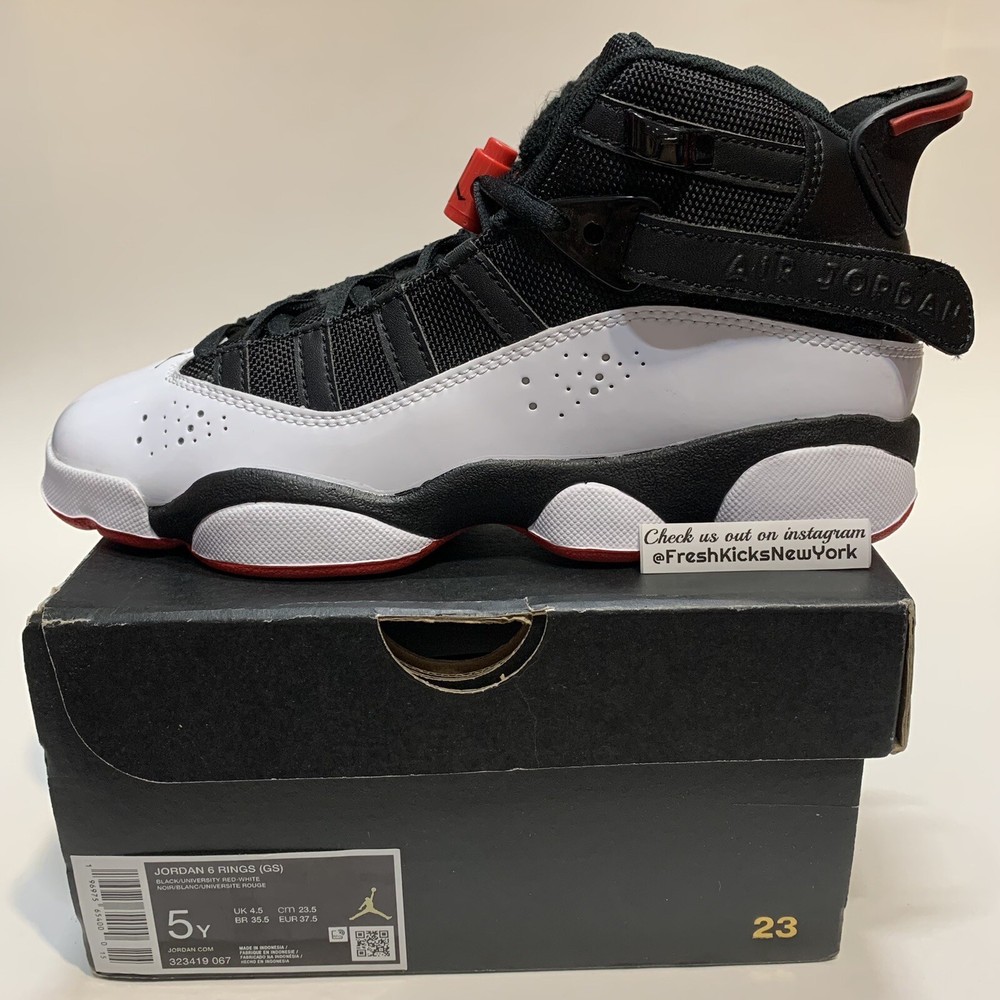 Jordan 6 Rings Black White Varsity Red Big Kids Size 5Y Youth EU 37.5 323419-067