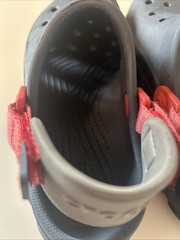 Crocs Size J3 Navy with Red & Gray Accents. Adjustable Straps. Good Condition.