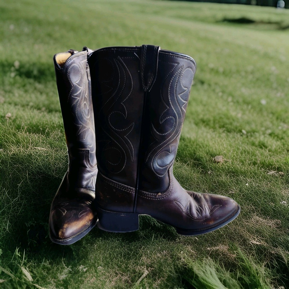 Kids Cowboy Boots Size 4D Brown Leather Manmade Lining