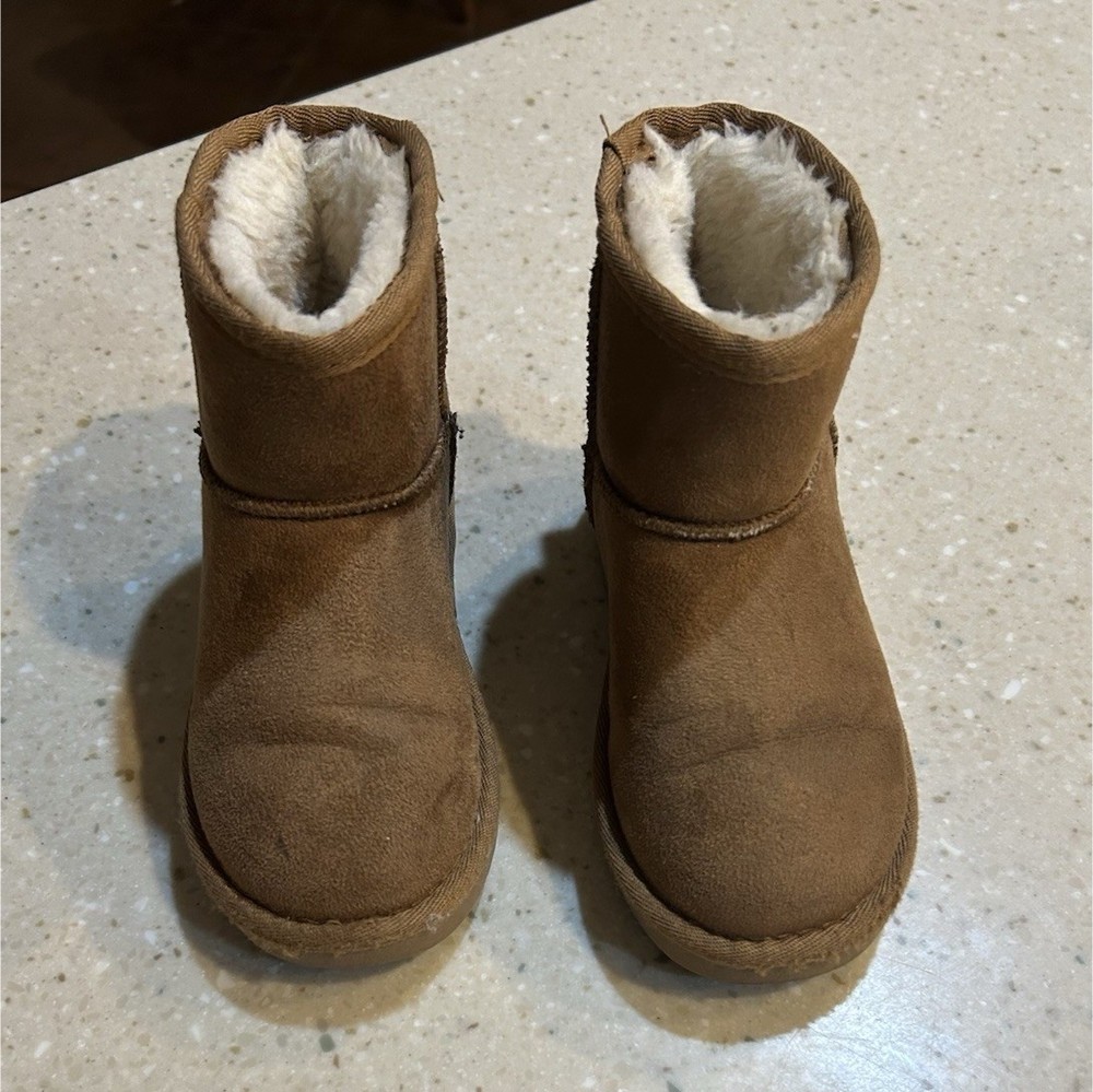 Brown Suede Faux Fur Lined Bootie Ankle Boots Unisex Kids