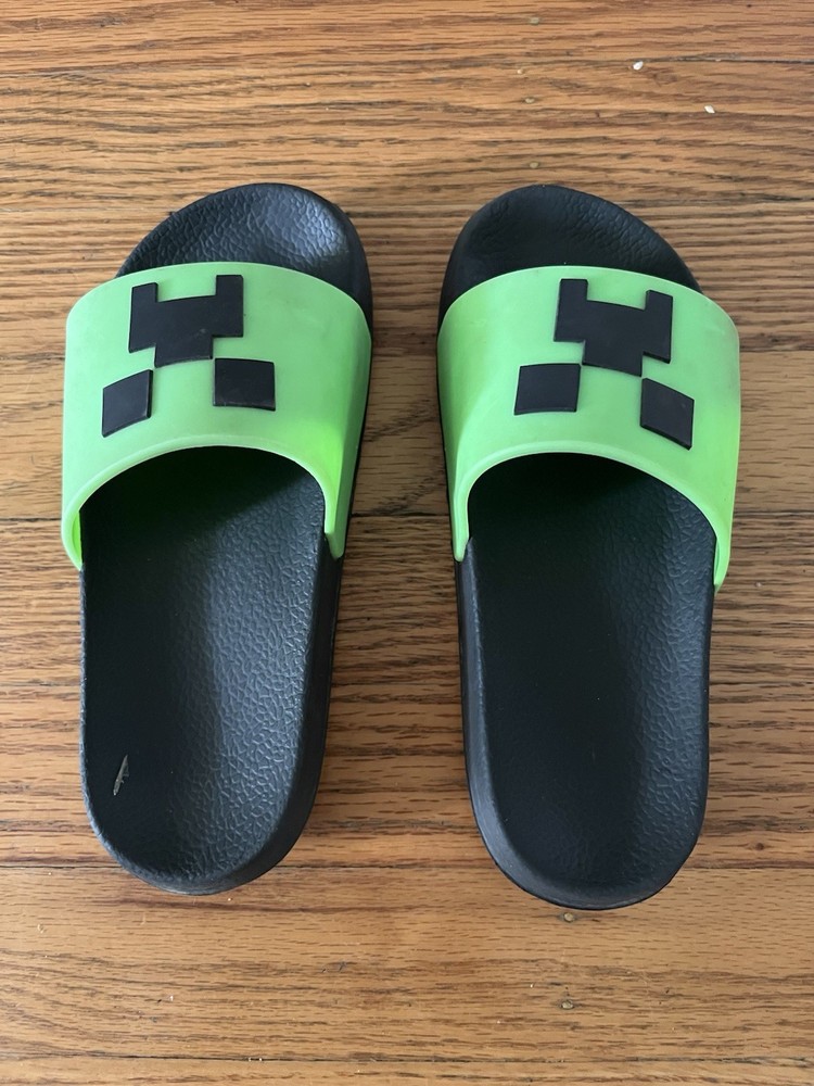 Minecraft Sandals C 10/11 Slide Flats Green Open Toe Casual Breathable Comfort
