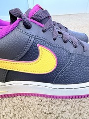 Nike Air Force 1 Unisex Kids Leather Low Top Sneaker Purple Pink Yellow 7Y