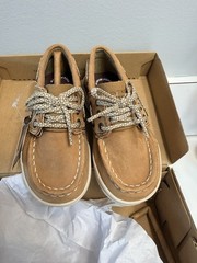 Sperry SP-GAMEFISH JR Dark Tan Leather Boat Shoes Kids 7W Wide Memory Foam