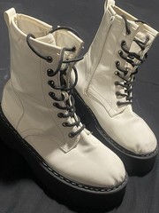 Forever Patent Leather Combat Ankle Boots Lace-Up Side Zipper US 8 EU 16