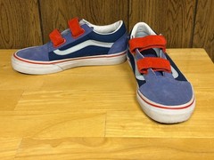 Vans Old Skool kids size 4 Suede Blue & Red sneakers skateboard V 2 straps shoes