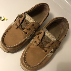Sperry Shoresider Boat Shoe Tan Leather Youth 4.5