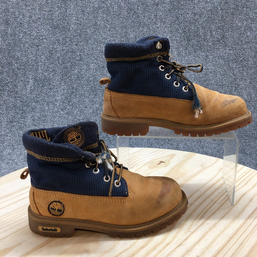 Timberland Boots Youth 1.5M Script Roll Top Combat Brown Leather Ankle Top 29756
