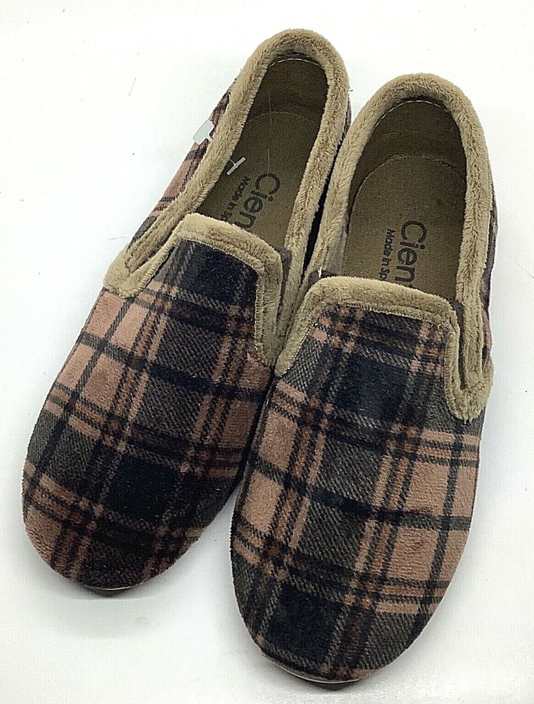 Cienta slipper brown plaid velour US 1 EURO 32
