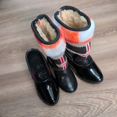 VTG Children wool Boots with Galoshes over shoes Winter Child Kids Wool leather