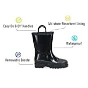 Waterproof Rain Boot with Pull Handles, Black, 1 M Little Kid