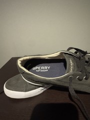 Sperry Top Sider Memory Foam Gray Striper II Canvas Sneaker Youth 4M Shoe