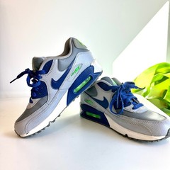 Nike Air Max 90 Wolf Grey Deep Royal Blue Electric Green 724821-005 Kids 6Y