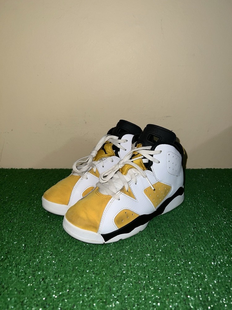 Nike Air Jordan 6 Retro PS White Yellow Ochre Black DV3605-170 Size 2Y