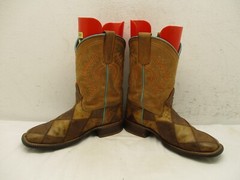ANDERSON BEAN BOOTS Brown Patchwork Square Toe Cowboy Boots Kids sz 3 Sty 1053