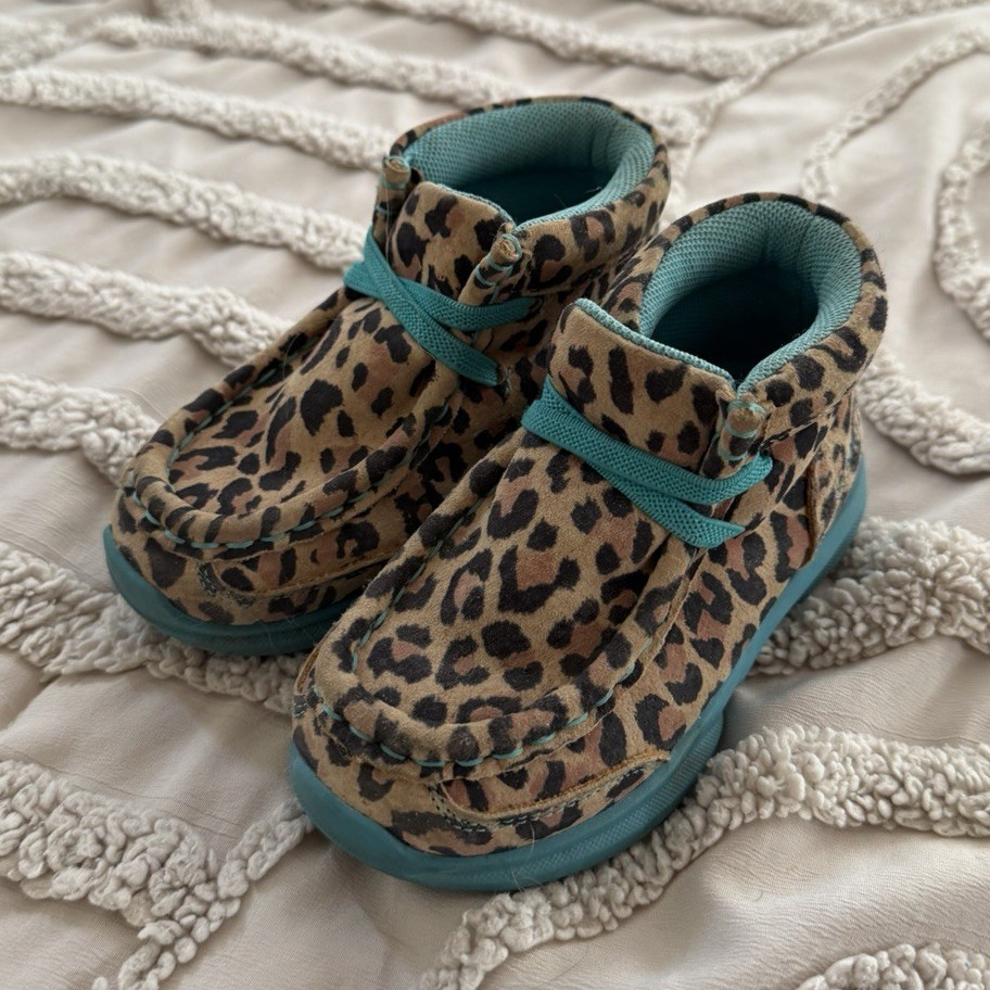 Ariat Toddler Unisex Leopard Print Ankle Bootie Leather Lace Up Brown